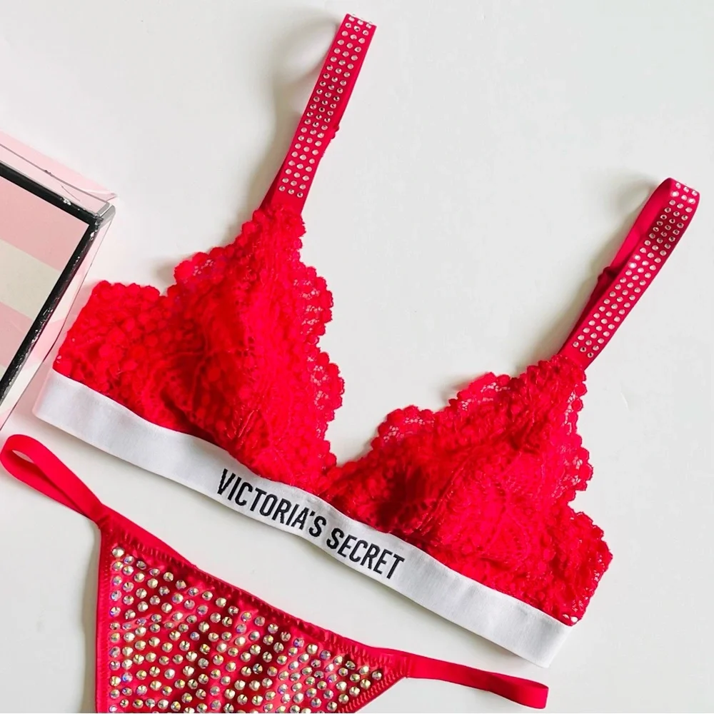 XS SMALL Victoria’s Secret red bling bra set